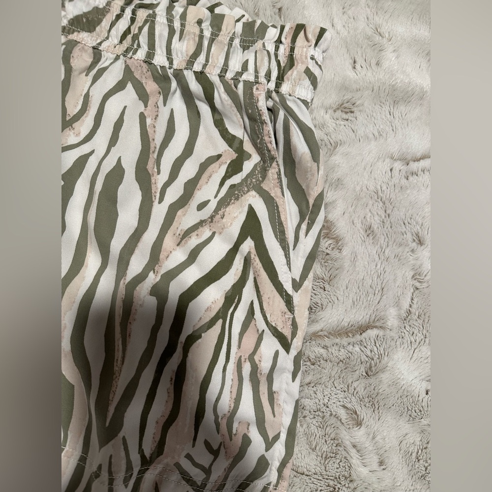 Calypso St. Barth High Waist Zebra Print Shorts - Green and Cream - Picture 4 of 11